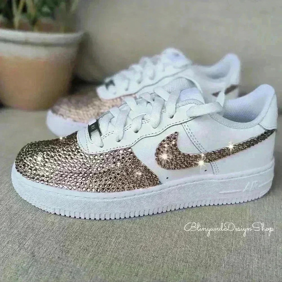 Custom bling Nike Air Force 1 with pink rhinestone crystals Women's Shoes - Picture 12 of 13
